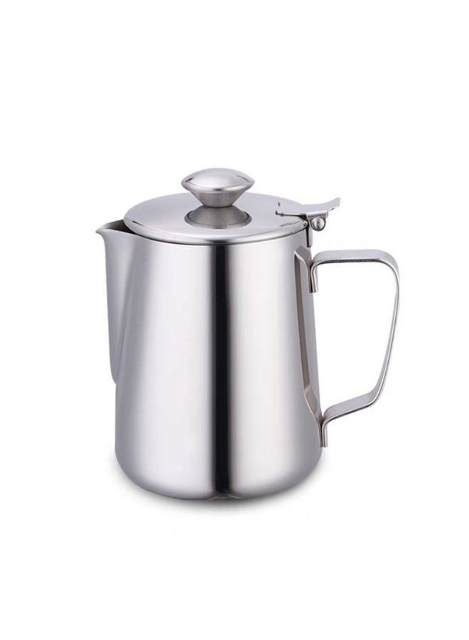 Stainless Steel Milk Pitcher With Lid,Milk Frother Cup Stainless Steel Creamer Steaming Pitcher Coffee Frother Cup (350ml) - Image 1